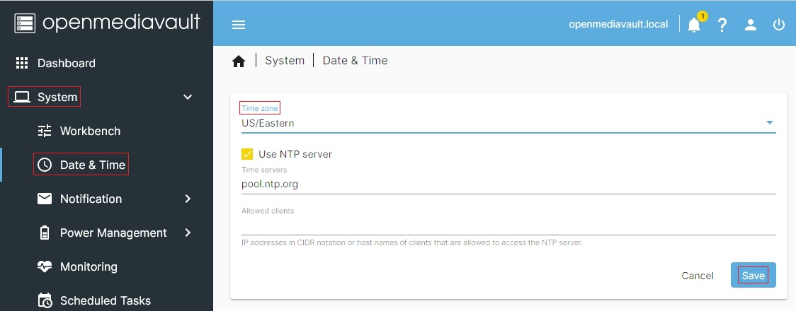 Ustawienia daty i strefy czasowej w OMV