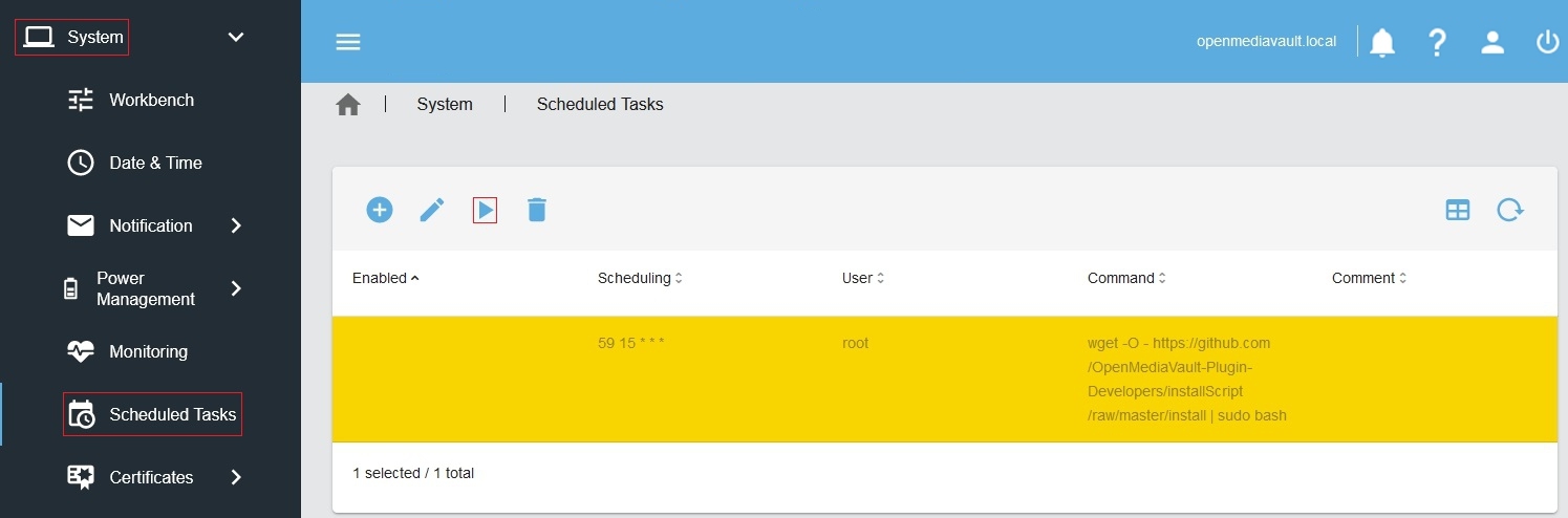 Uruchamianie zadania z poziomu GUI OMV