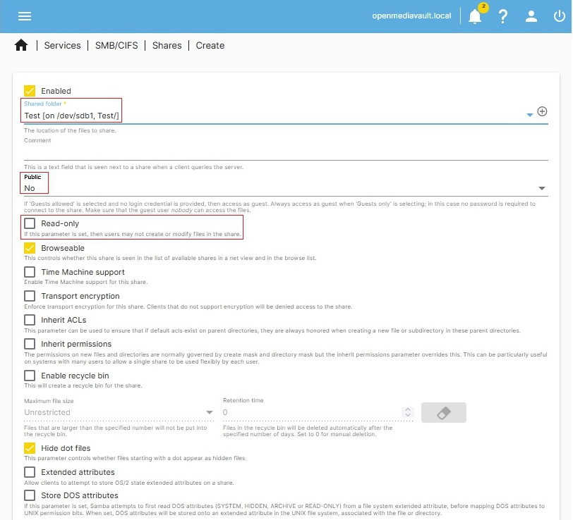 Konfiguracja prywatnego udziału SMB w OMV